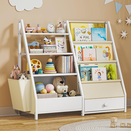 Kids bookshelf with slings - with,