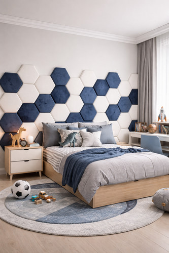 Velvet hexagon wall panels - 3d,