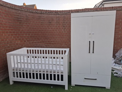 White baby wardrobe with cot - white,